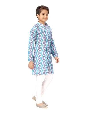 Blue printed cotton boys-kurta-pyjama 2