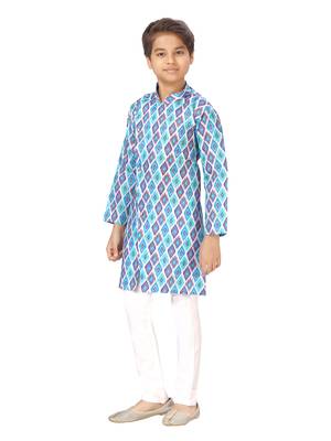 Blue printed cotton boys-kurta-pyjama 3