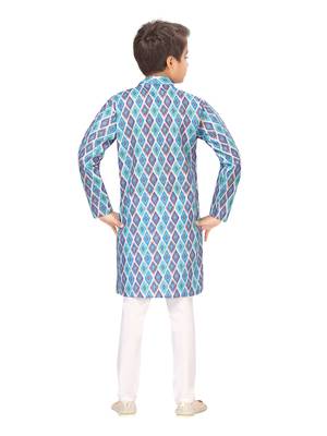 Blue printed cotton boys-kurta-pyjama 4