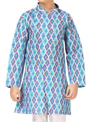 Blue printed cotton boys-kurta-pyjama 5