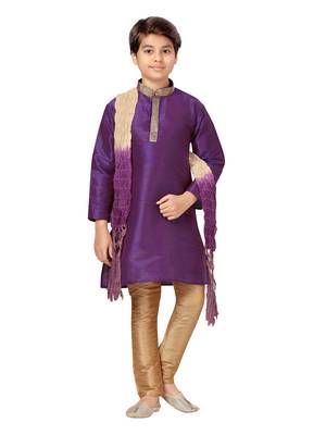 Purple plain silk boys-kurta-pyjama 1