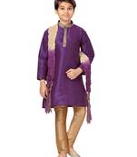 Purple plain silk boys-kurta-pyjama