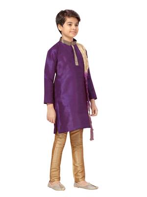 Purple plain silk boys-kurta-pyjama 2