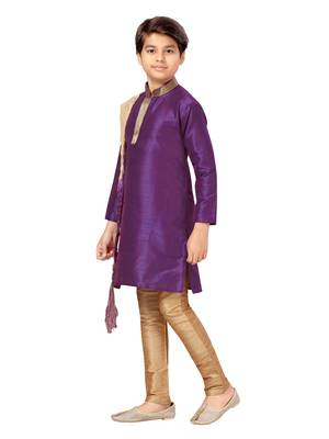 Purple plain silk boys-kurta-pyjama 3