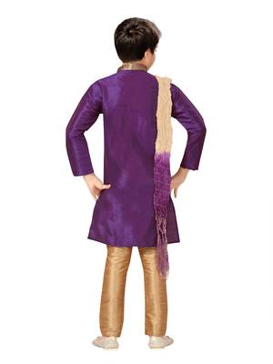 Purple plain silk boys-kurta-pyjama 4