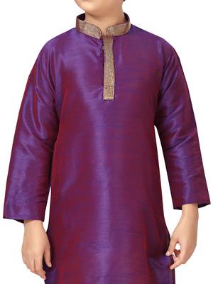 Purple plain silk boys-kurta-pyjama 5