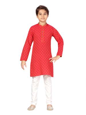 Red plain cotton boys-kurta-pyjama 1