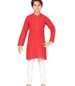 Red plain cotton boys-kurta-pyjama
