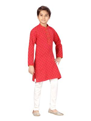 Red plain cotton boys-kurta-pyjama 2