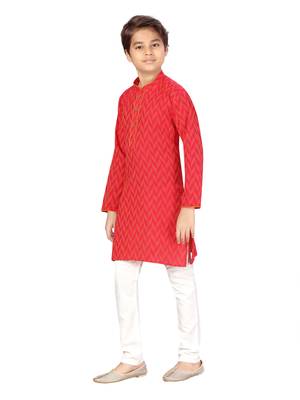 Red plain cotton boys-kurta-pyjama 3