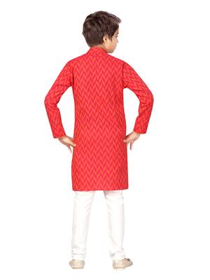 Red plain cotton boys-kurta-pyjama 4