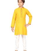 Yellow plain cotton boys-kurta-pyjama