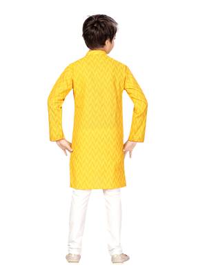 Yellow plain cotton boys-kurta-pyjama 4