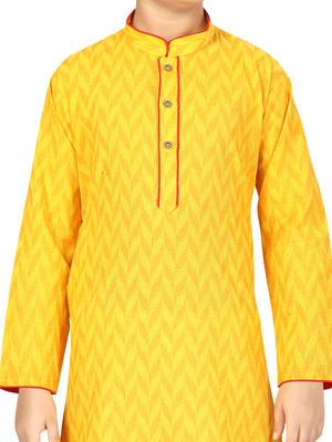 Yellow plain cotton boys-kurta-pyjama 5