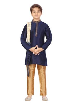 Blue plain silk boys-sherwani 1