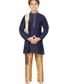Blue plain silk boys-sherwani