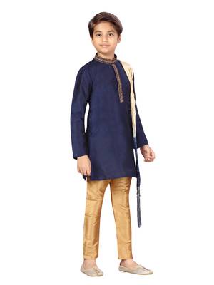 Blue plain silk boys-sherwani 2