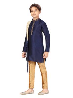 Blue plain silk boys-sherwani 3