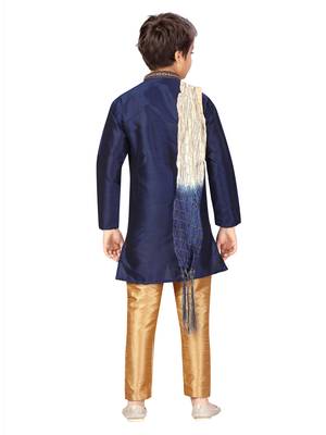 Blue plain silk boys-sherwani 4