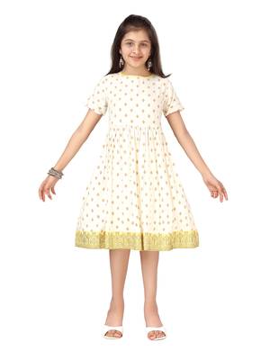 White printed cotton kids-frocks 1
