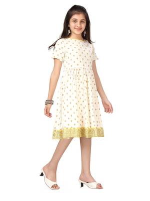 White printed cotton kids-frocks 2