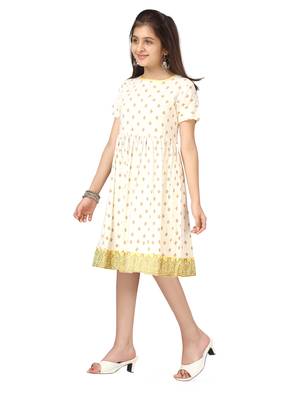 White printed cotton kids-frocks 3