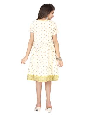White printed cotton kids-frocks 4