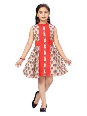 Red printed cotton kids-frocks 1