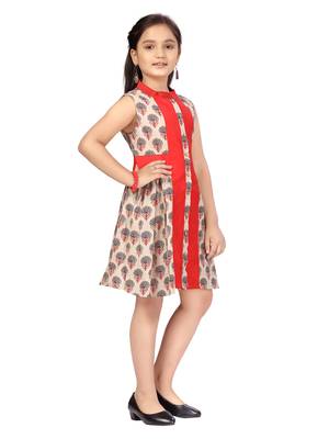 Red printed cotton kids-frocks 2
