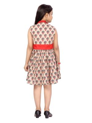 Red printed cotton kids-frocks 4