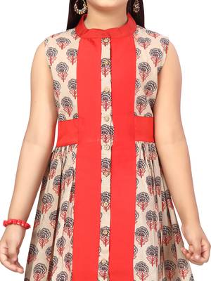 Red printed cotton kids-frocks 5