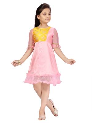 Pink plain blended cotton kids-frocks 1