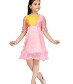 Pink plain blended cotton kids-frocks