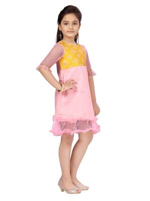 Pink plain blended cotton kids-frocks 2