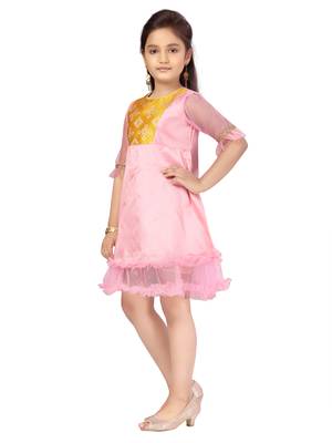 Pink plain blended cotton kids-frocks 3