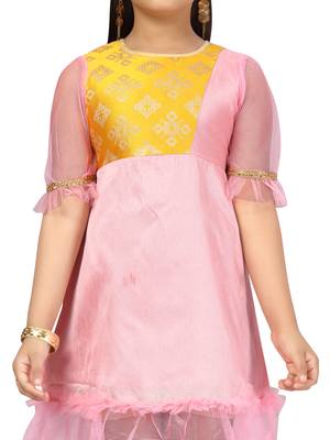 Pink plain blended cotton kids-frocks 4