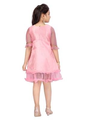 Pink plain blended cotton kids-frocks 5
