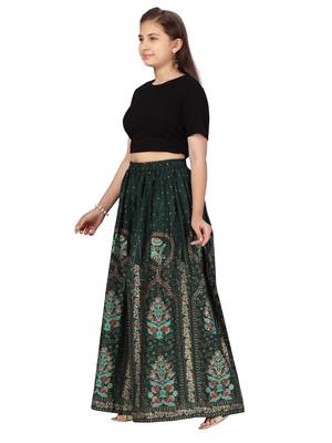 Green printed cotton kids-skirts 3