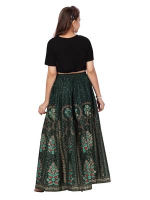 Green printed cotton kids-skirts 4