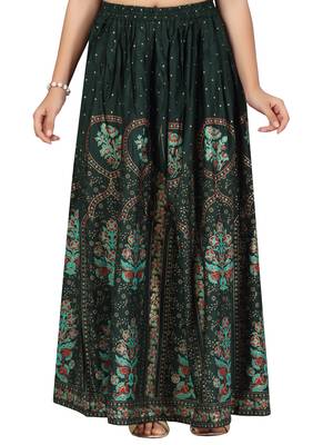 Green printed cotton kids-skirts 5
