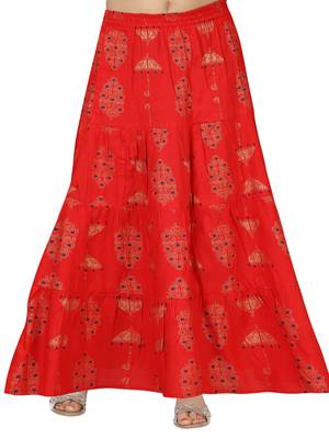 Red printed cotton kids-skirts 1