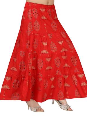 Red printed cotton kids-skirts 2