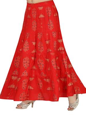 Red printed cotton kids-skirts 3