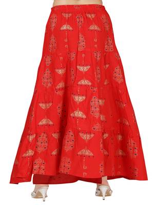 Red printed cotton kids-skirts 4