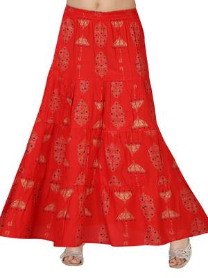 Red printed cotton kids-skirts 5