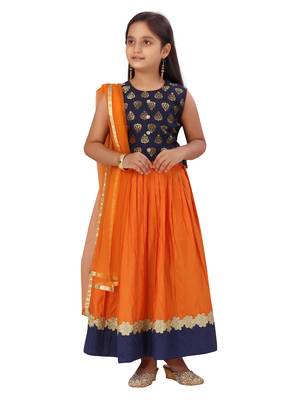 Orange floral print silk stitched lehenga 1