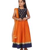 Orange floral print silk stitched lehenga