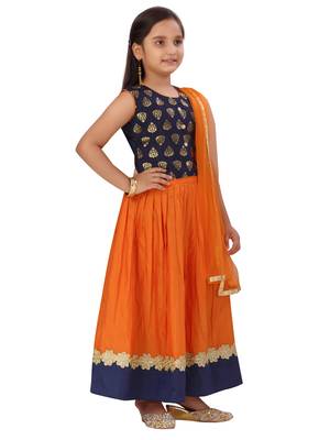 Orange floral print silk stitched lehenga 2
