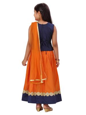 Orange floral print silk stitched lehenga 3
