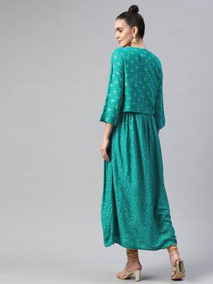 Sea-green printed cotton ethnic-kurtis 4